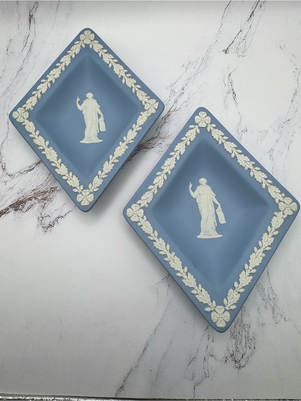 Set of 2 Wedgwood Blue Jasperware Decorative Dish Classic Relief Design